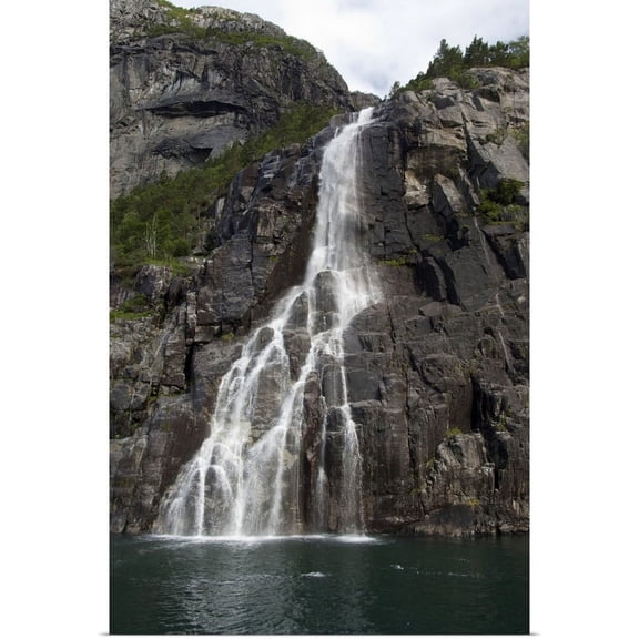 Great BIG Canvas | "Norway, Stavanger, Lysefjord (aka Lyse Fjord). Hanging Waterfall" Art Print - 32x48