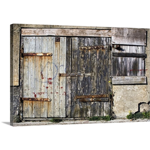 Great BIG Canvas | "Old Wooden Door Of Building" Canvas Wall Art - 24x16