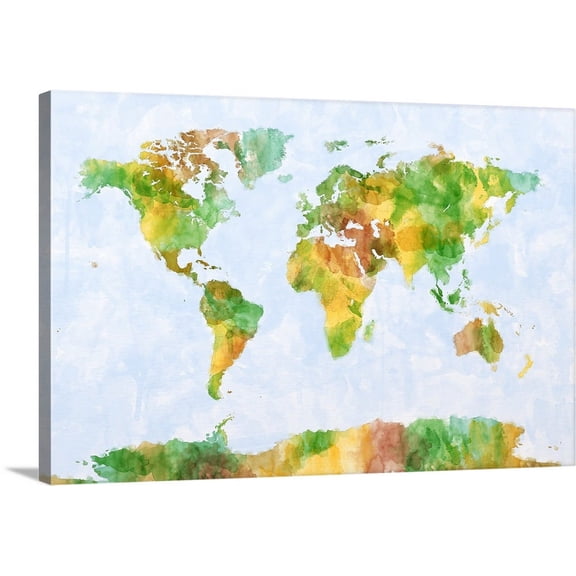Great BIG Canvas | "Paint map of the world - green" Canvas Wall Art - 48x32