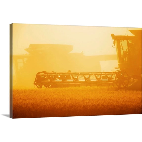 Great BIG Canvas | "Paplow Harvesting Company custom combines a wheat field, near Ray, North Dakota" Canvas Wall Art - 30x20