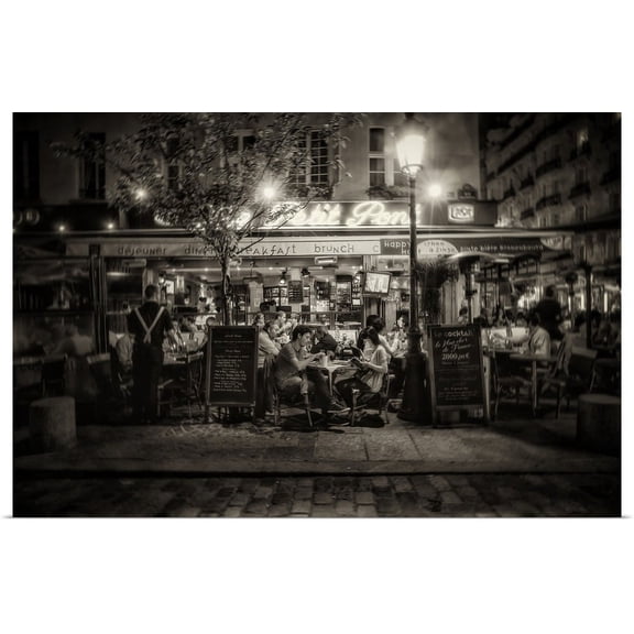 Great BIG Canvas | "Paris cafe at night" Art Print - 48x32