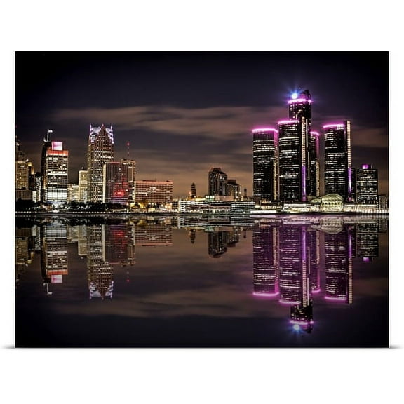 Great BIG Canvas Pat Eisenberger Poster Print entitled Detroit at Night