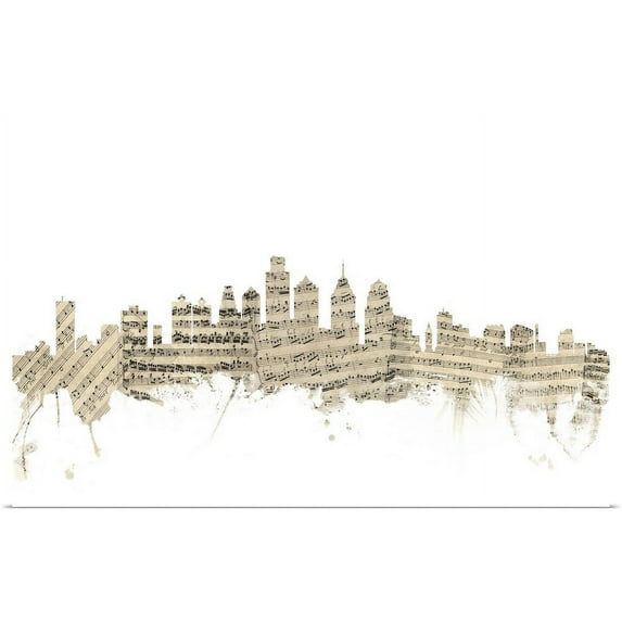 Great BIG Canvas | "Philadelphia Pennsylvania Skyline Sheet Music Cityscape" Art Print - 24x16