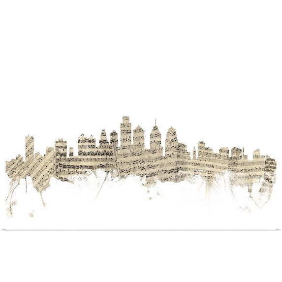Great BIG Canvas | "Philadelphia Pennsylvania Skyline Sheet Music Cityscape" Art Print - 30x20