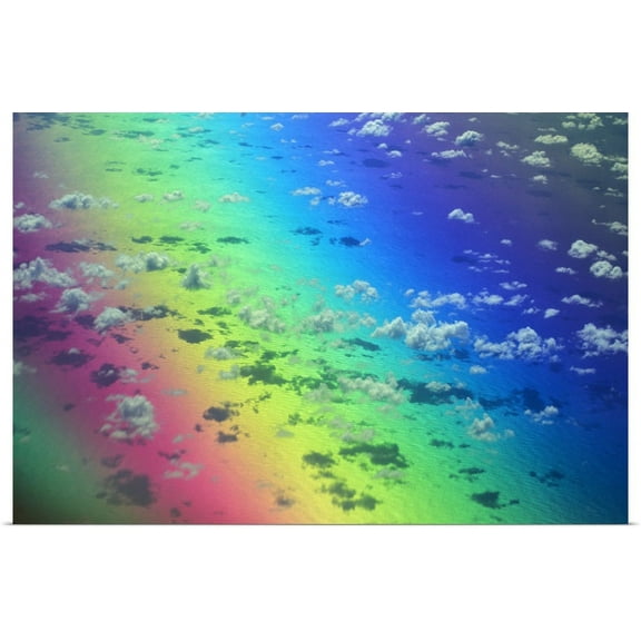 Great BIG Canvas | "Polarized Rainbow And Aerial Of Clouds Over The Ocean" Art Print - 48x32