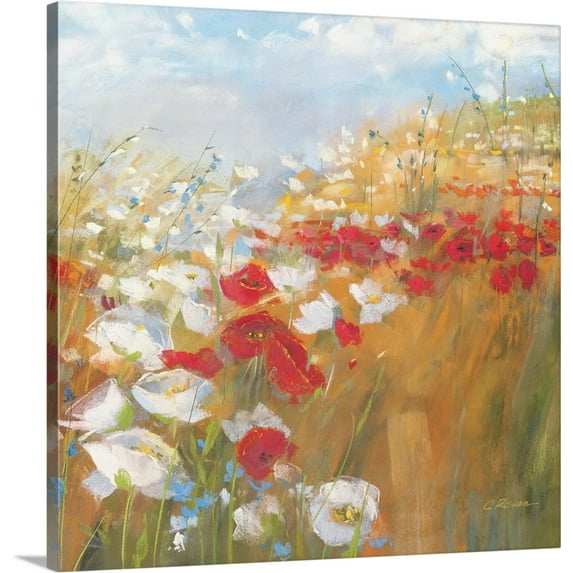 Great BIG Canvas | "Poppies and Larkspur II" Canvas Wall Art - 30x30