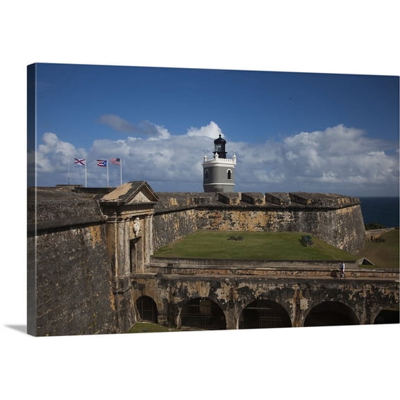 Great BIG Canvas | "Puerto Rico, Old San Juan, El Morro Fortress, front entrance and lighthouse" Canvas Wall Art - 24x16