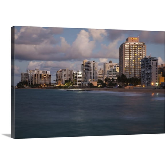 Great BIG Canvas | "Puerto Rico, San Juan, Condado, Condado high rise buildings and Condado Beach" Canvas Wall Art - 36x24