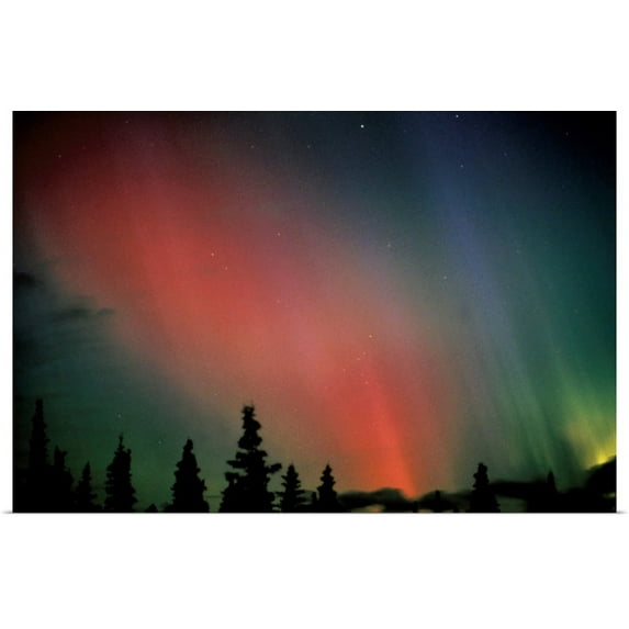Great BIG Canvas | "Red & Green Northern Lights Winter Alaska" Art Print - 30x20