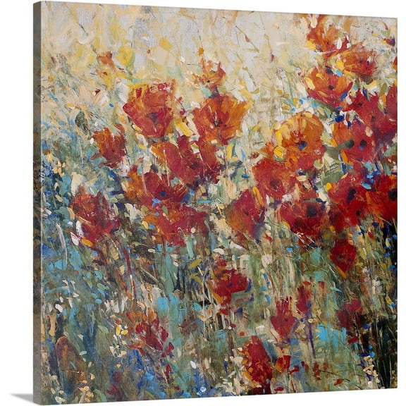 Great BIG Canvas | "Red Poppy Field I" Canvas Wall Art - 16x16