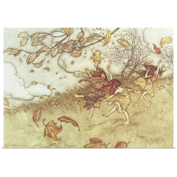 Great BIG Canvas | Rolled Arthur Rackham Poster Print entitled Autumn Fairies from 'Peter Pan in Kensington Gardens' by J.M. Barrie, 1906