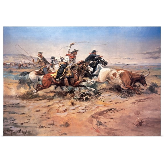 Great BIG Canvas | Rolled Charles Marion Russell Poster Print entitled Cowboys roping a steer, 1897