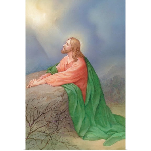 Great BIG Canvas | Rolled Christo Monti Poster Print entitled Jesus kneeling by a rock, praying