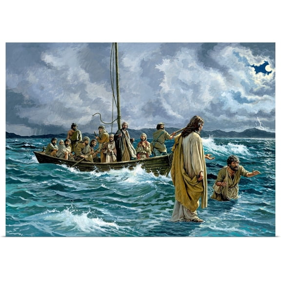 Great BIG Canvas | Rolled English School Poster Print entitled Christ walking on the Sea of Galilee