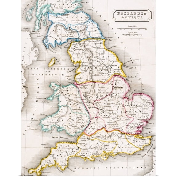 Great BIG Canvas | Rolled English School Poster Print entitled Map of England, Britannia Antiqua