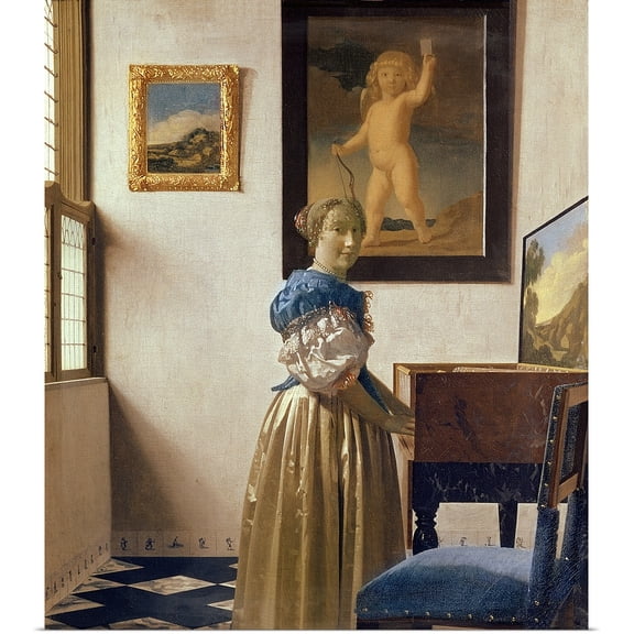 Great BIG Canvas | Rolled Johannes (1632-1675) Vermeer Poster Print entitled Lady standing at the Virginal, c.1672 73