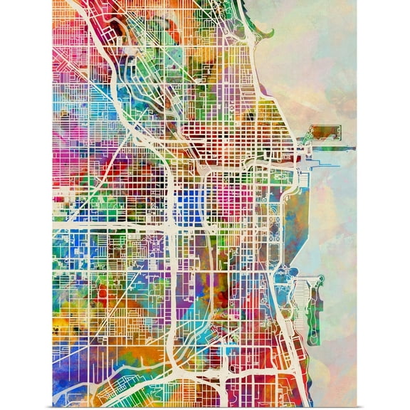 Great BIG Canvas | Rolled Michael Tompsett Poster Print entitled Chicago City Street Map