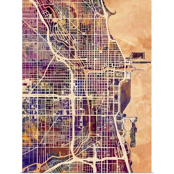 Great BIG Canvas | Rolled Michael Tompsett Poster Print entitled Chicago City Street Map