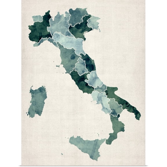 Great BIG Canvas | Rolled Michael Tompsett Poster Print entitled Map of Italy, black and white