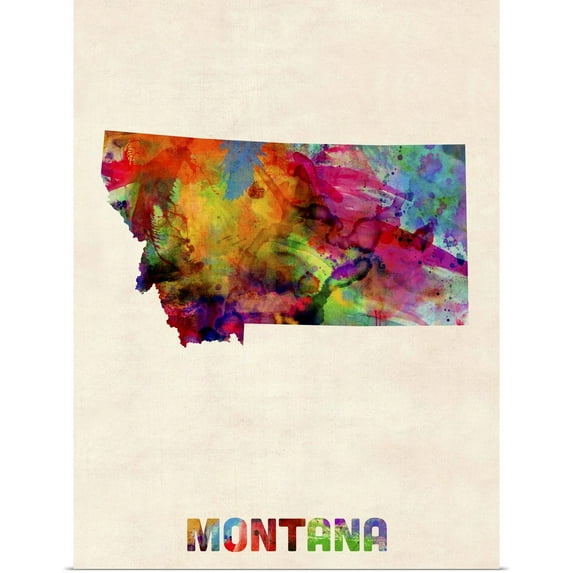 Great BIG Canvas | Rolled Michael Tompsett Poster Print entitled Montana Watercolor Map