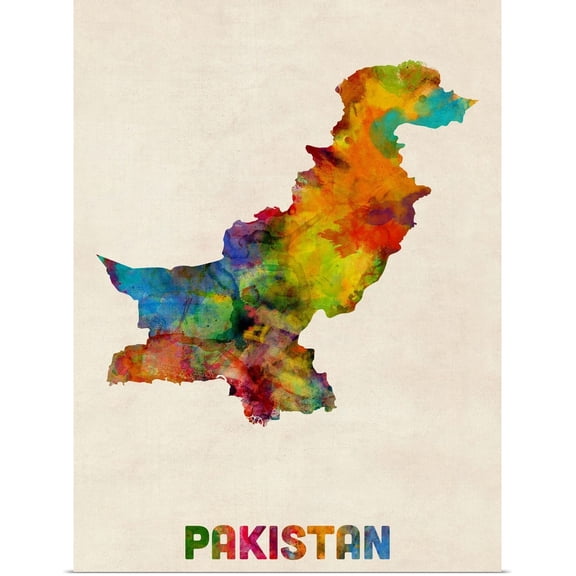 Great BIG Canvas | Rolled Michael Tompsett Poster Print entitled Pakistan Watercolor Map