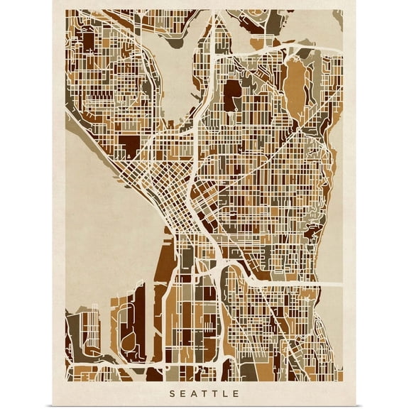 Great BIG Canvas | Rolled Michael Tompsett Poster Print entitled Seattle Washington Street Map