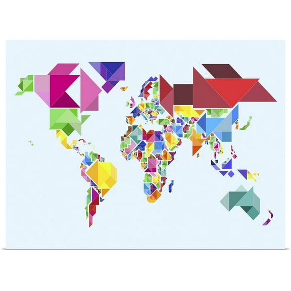 Great BIG Canvas | Rolled Michael Tompsett Poster Print entitled Tangram Abstract World Map