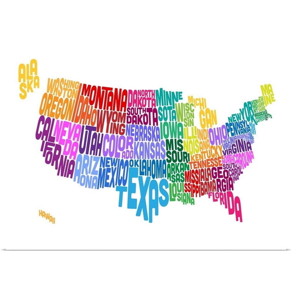 Great BIG Canvas | Rolled Michael Tompsett Poster Print entitled United States Typography Text Map