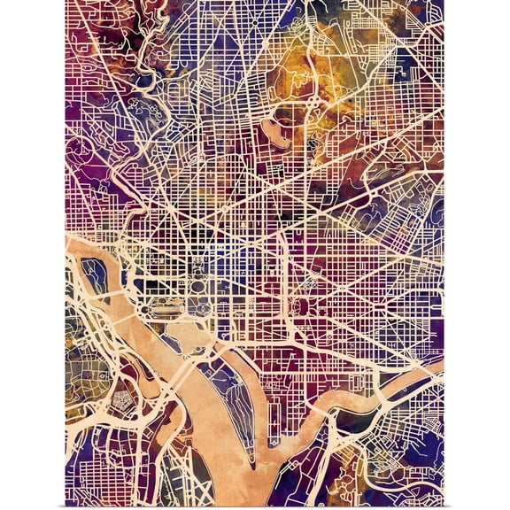 Great BIG Canvas | Rolled Michael Tompsett Poster Print entitled Washington DC Street Map
