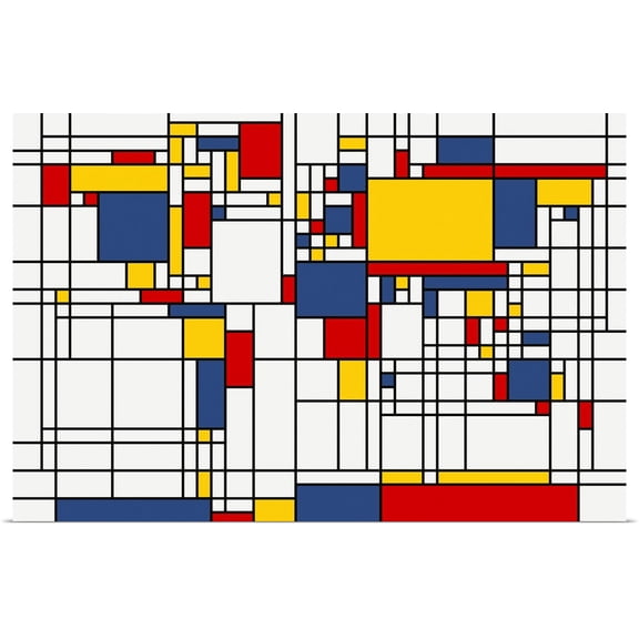 Great BIG Canvas | Rolled Michael Tompsett Poster Print entitled World Map Abstract Mondrian Style