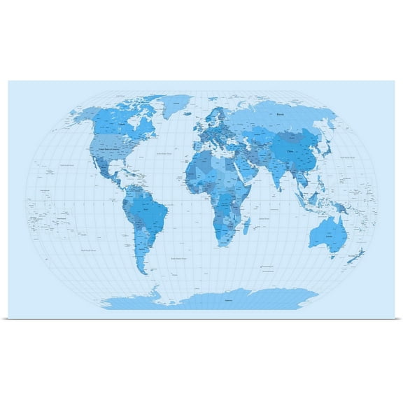 Great BIG Canvas | Rolled Michael Tompsett Poster Print entitled World Map Blues