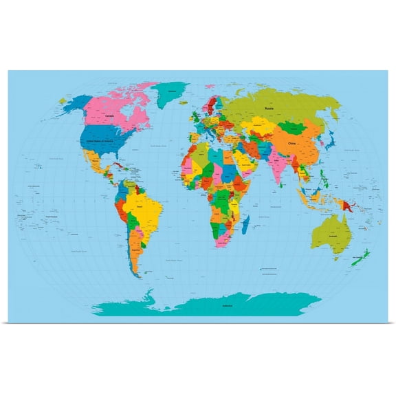 Great BIG Canvas | Rolled Michael Tompsett Poster Print entitled World Map Bright
