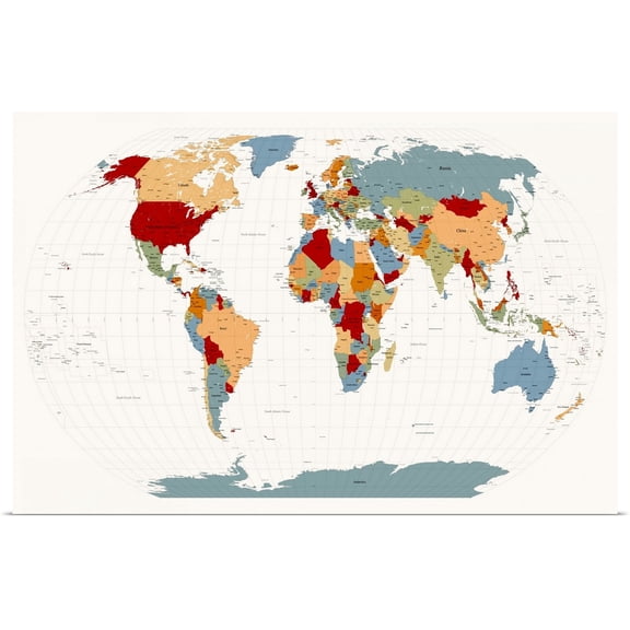 Great BIG Canvas | Rolled Michael Tompsett Poster Print entitled World Map Muted Colors
