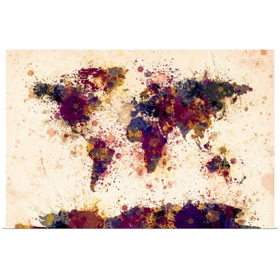 Great BIG Canvas | Rolled Michael Tompsett Poster Print entitled World Map Paint Splashes
