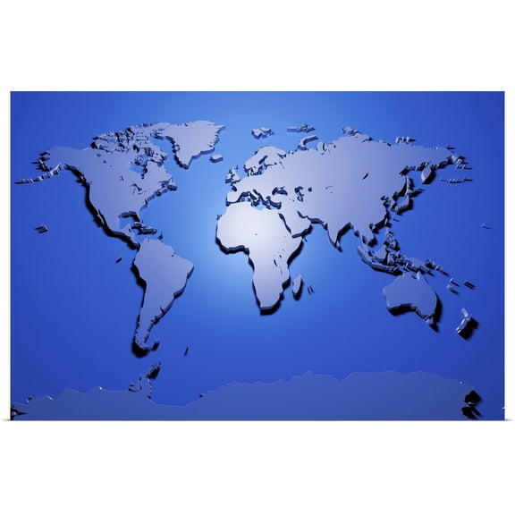 Great BIG Canvas | Rolled Michael Tompsett Poster Print entitled World Map in Blue