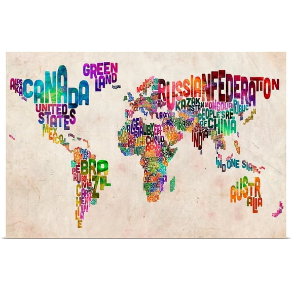 Great BIG Canvas | Rolled Michael Tompsett Poster Print entitled World Map made up of country names