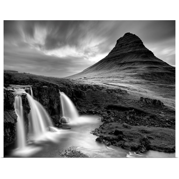 Great BIG Canvas | Rolled Moises Levy Poster Print entitled Three Waterfalls BW