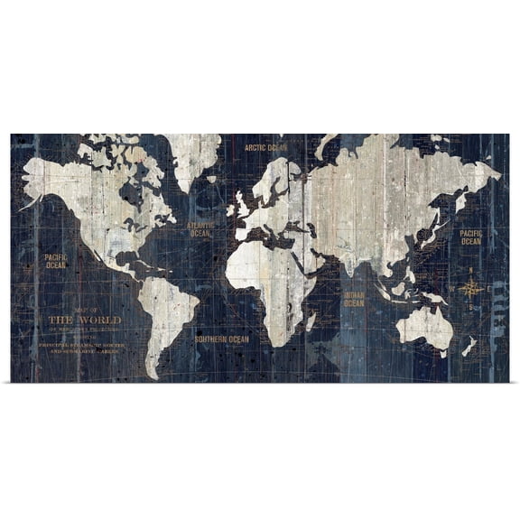 Great BIG Canvas | Rolled Poster Print entitled Old World Map Blue