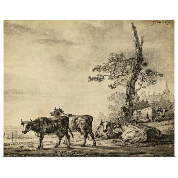 Great BIG Canvas | Rolled Poster Print entitled Pastoral Etching I