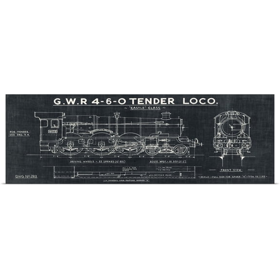 Great BIG Canvas | Rolled Poster Print entitled Train Blueprint III Black