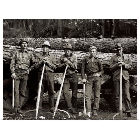 Great BIG Canvas | Rolled Print Collection Poster Print entitled Vintage Photograph of Logging crew standing in front of felled tree on a wagon