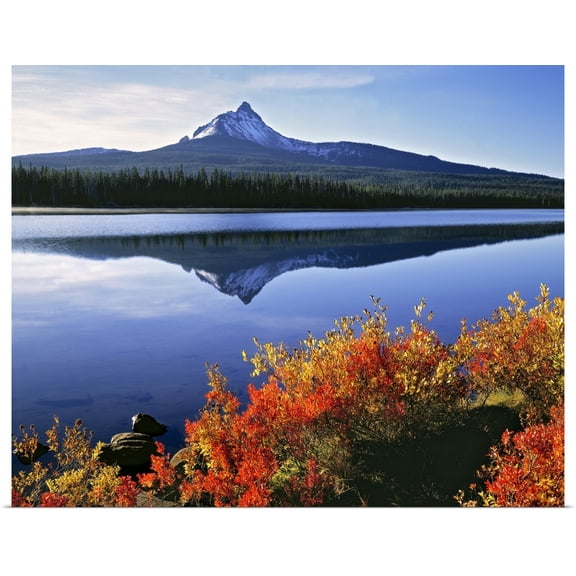 Great BIG Canvas | Rolled Ric Ergenbright Poster Print entitled Big Lake and Mt Washington, Cascade Range, Oregon