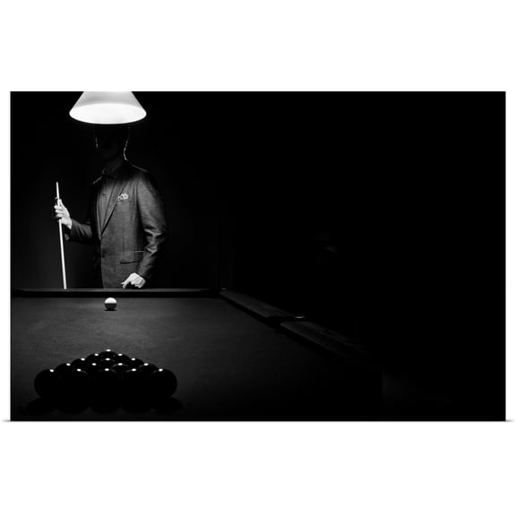 Great BIG Canvas | Rolled Richard Wear Poster Print entitled Mystery Pool Player Behind Rack Of Billiard Balls