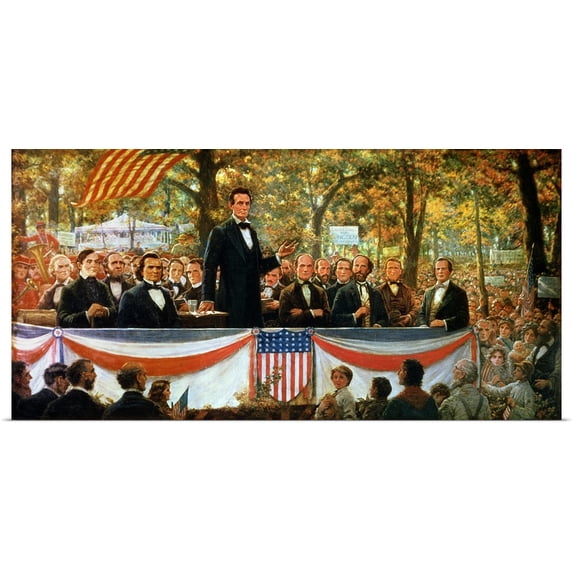 Great BIG Canvas | Rolled Robert (1863-1937) Root Poster Print entitled Abraham Lincoln and Stephen A. Douglas debating at Charleston, Illinois