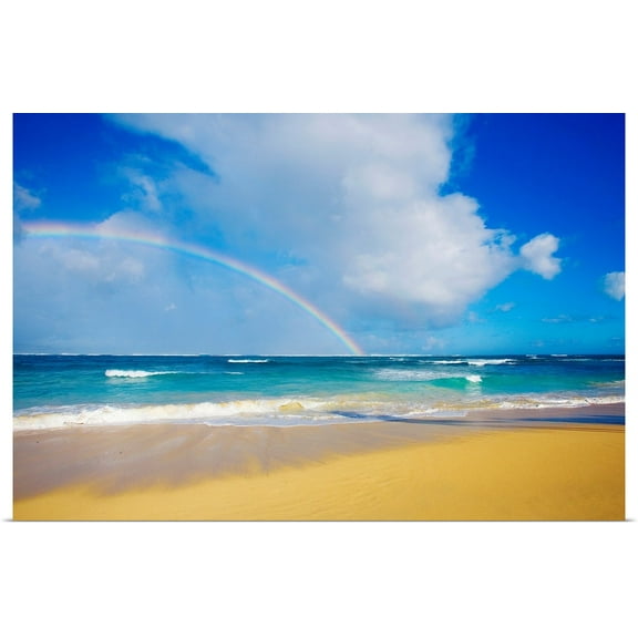 Great BIG Canvas | Rolled Ron Dahlquist Poster Print entitled Hawaii, Maui, Rainbow at Baldwin Beach