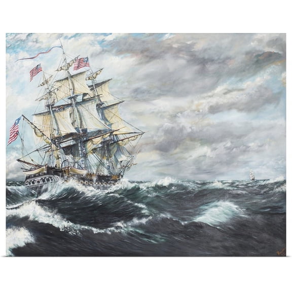 Great BIG Canvas | Rolled Vincent Alexander Booth Poster Print entitled USS Constitution heads for HM Frigate Guerriere, 19/08/1812, 2003