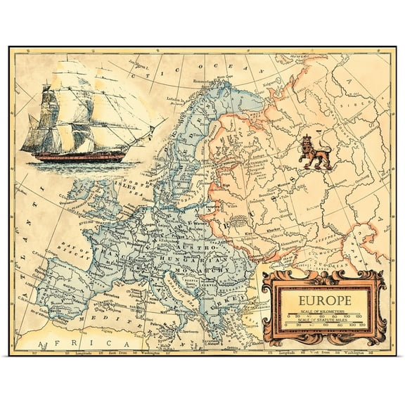 Great BIG Canvas | Rolled Vision Studio Poster Print entitled Europe Map