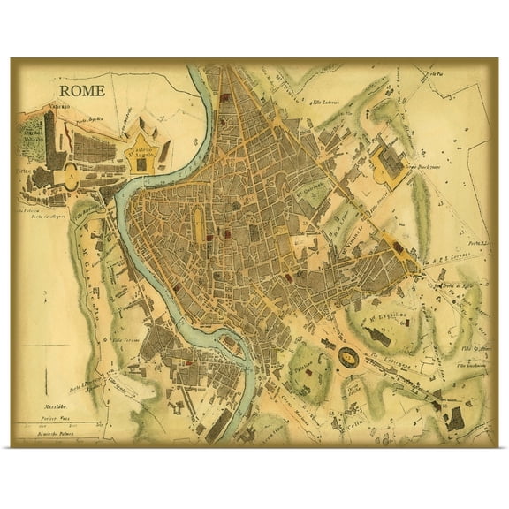 Great BIG Canvas | Rolled Vision Studio Poster Print entitled Map of Rome
