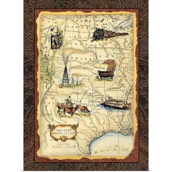 Great BIG Canvas | Rolled Vision Studio Poster Print entitled Midwest States Map