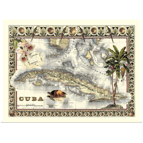 Great BIG Canvas | Rolled Vision Studio Poster Print entitled Tropical Map of Cuba